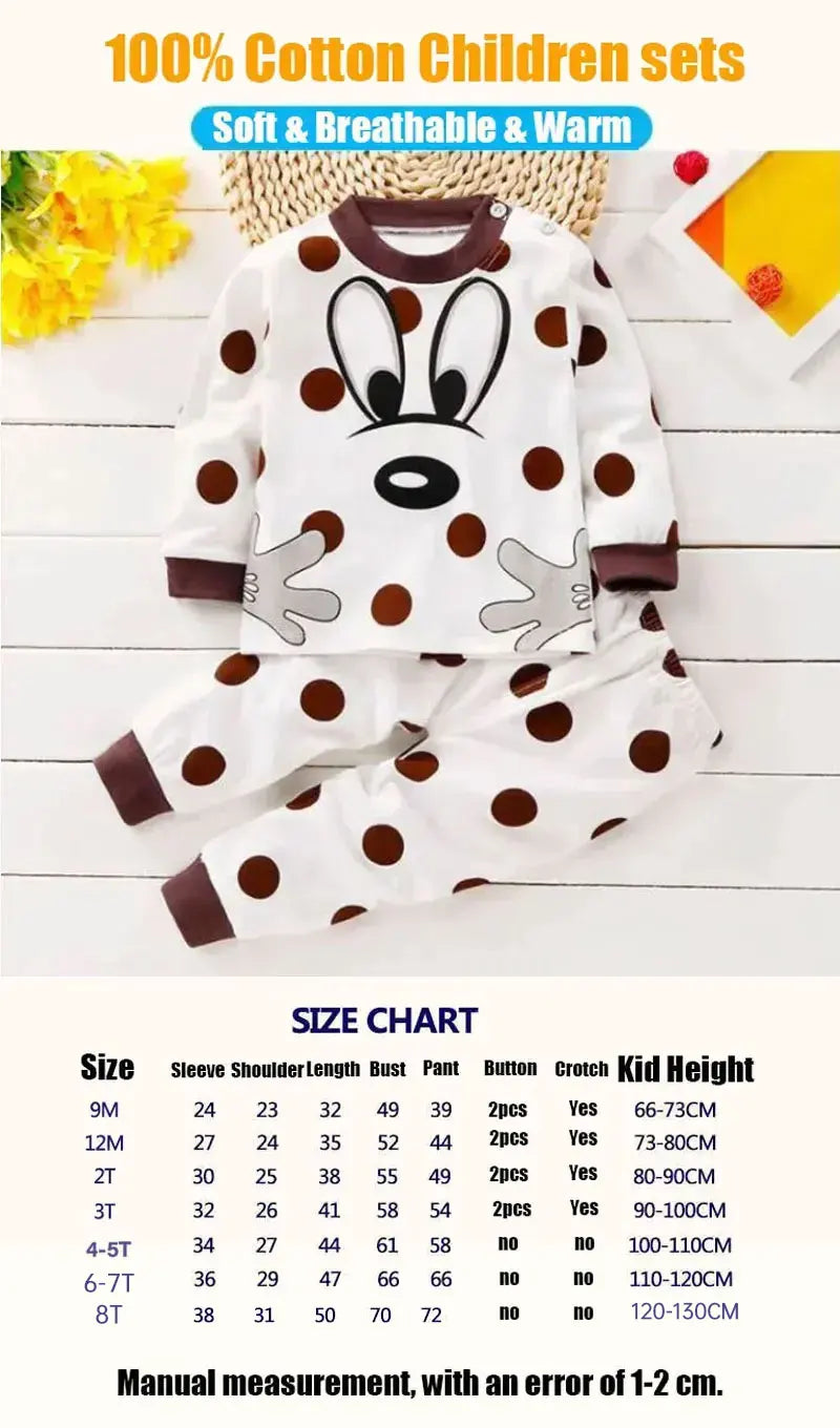 Ensemble Pyjama Enfant en Coton - Automne Hiver - Fille et Garçon - Sous-vêtements Chauds