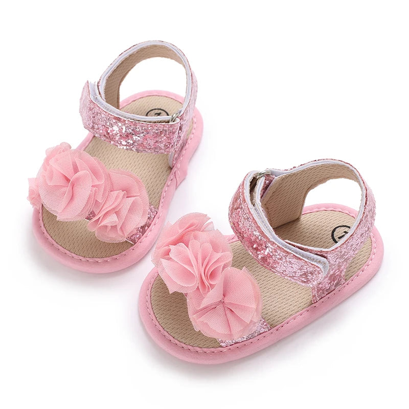 Sandales bébé fille semelles souples - Chaussures d'été plates pour nouveau-né et premiers pas - Plage et cérémonie