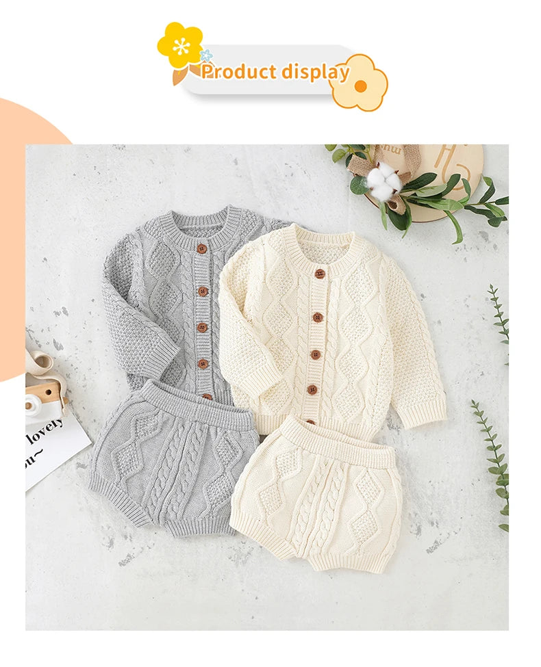 Ensemble Nouveau-né Tricoté - Pull + Pantalon - Coton Doux - 0 à 18 mois