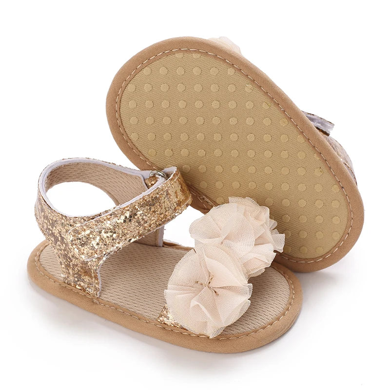 Sandales bébé fille semelles souples - Chaussures d'été plates pour nouveau-né et premiers pas - Plage et cérémonie