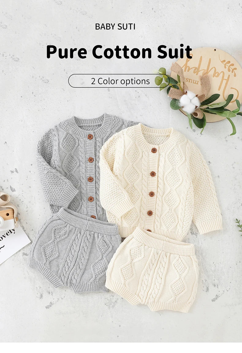 Ensemble Nouveau-né Tricoté - Pull + Pantalon - Coton Doux - 0 à 18 mois