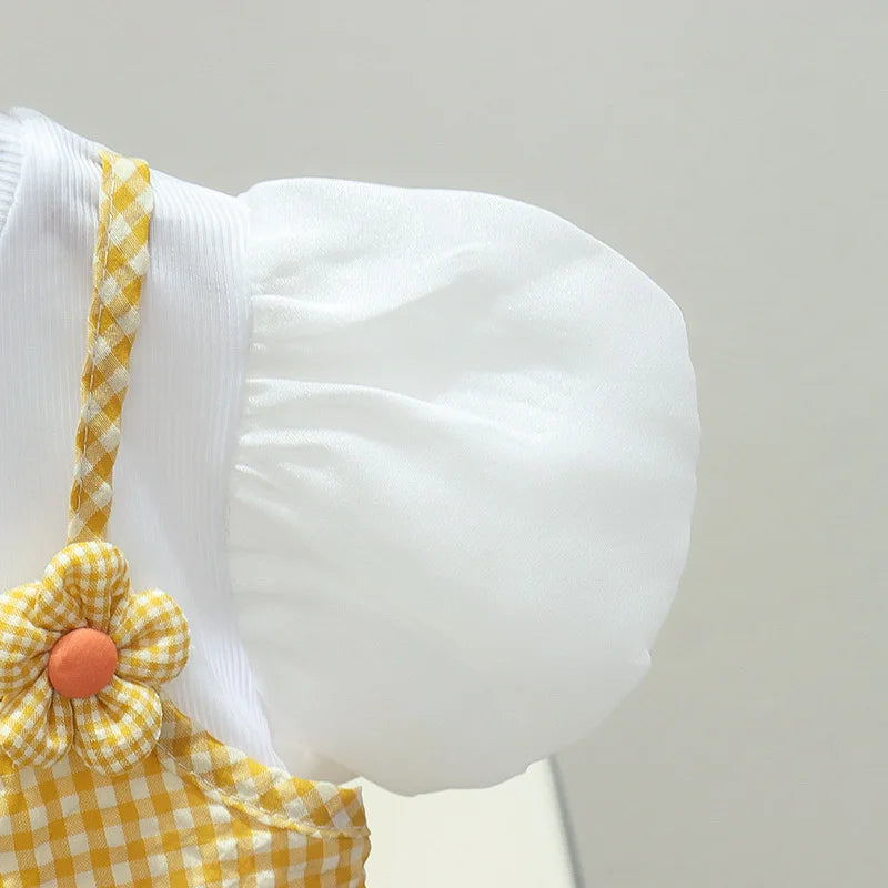 Robe princesse fille manches bouffantes - Robe de fête à carreaux et fleurs pour bébé et enfant - Costume d'anniversaire