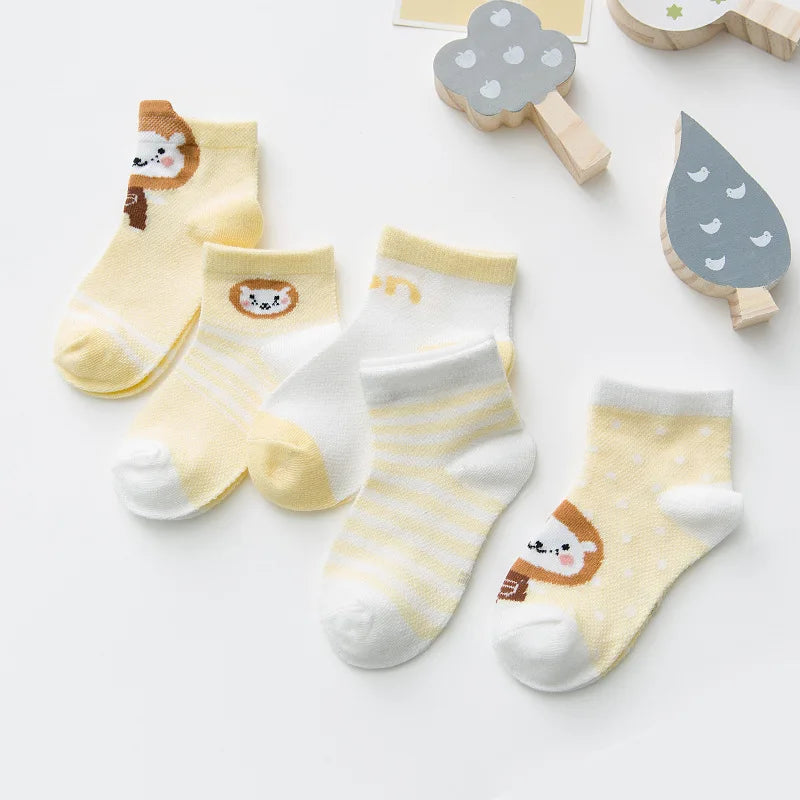 Lot de 5 Paires de Chaussettes Bébé en Coton - Maille Respirante - 0-2 ans