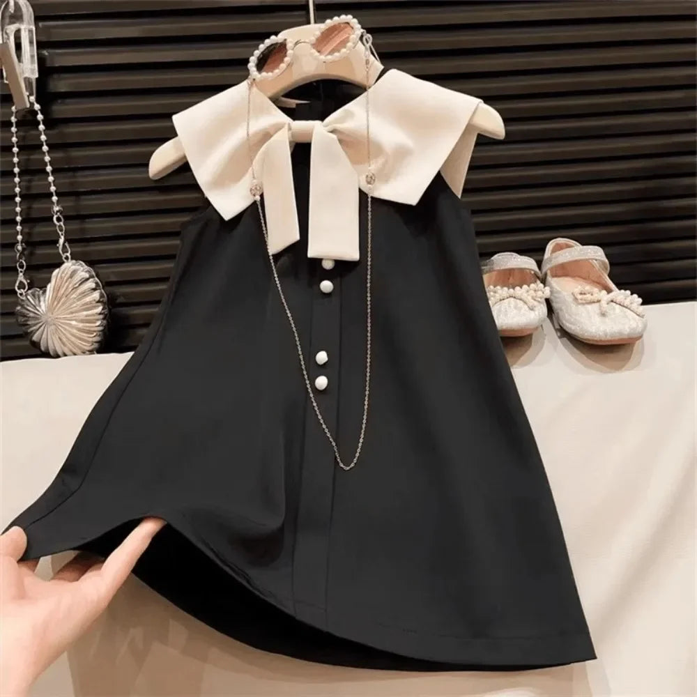 Robe princesse fille sans manches avec décoration nœud - Robe d'été pour anniversaire et fête - 2 à 7 ans