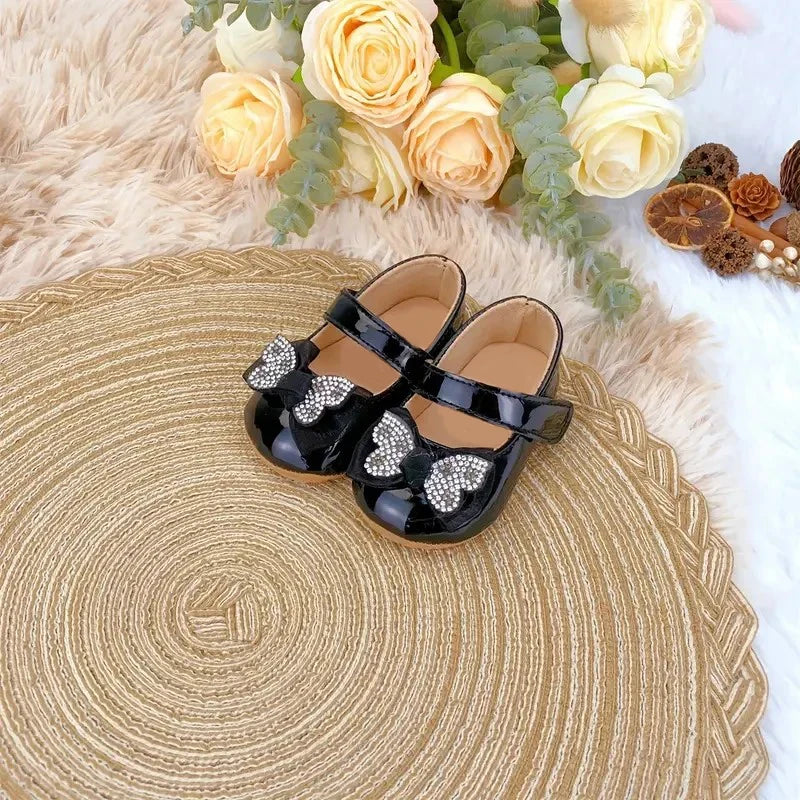 Chaussures Mary Jane bébé fille avec nœud et strass - Chaussures de marche légères antidérapantes printemps automne