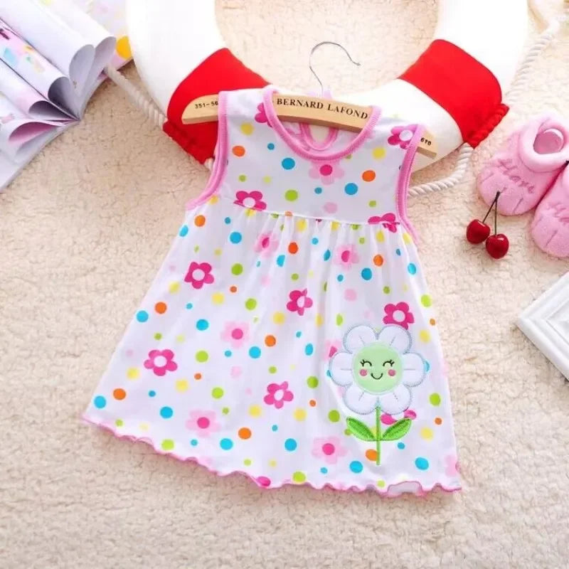 Robe bébé fille en coton sans manches avec broderie - Robe d'été imprimée pour bébé