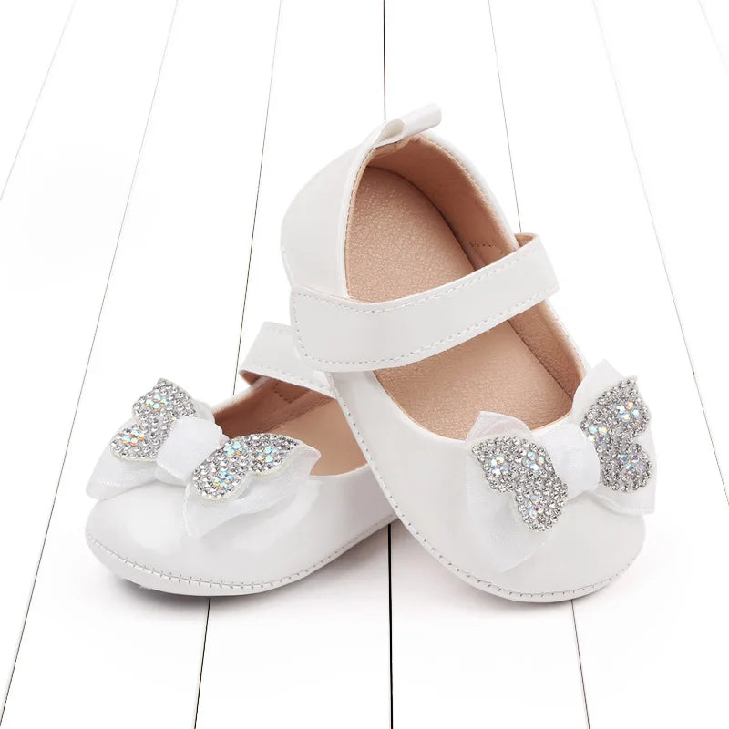 Chaussures Mary Jane bébé fille avec nœud et strass - Chaussures de marche légères antidérapantes printemps automne
