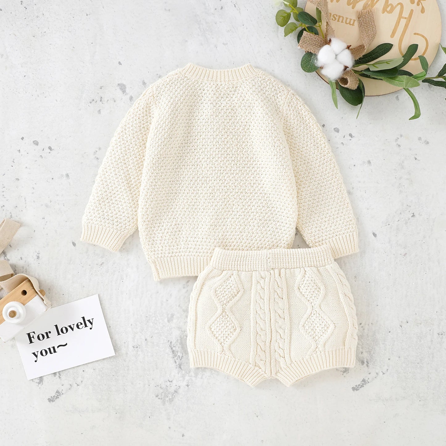 Ensemble Nouveau-né Tricoté - Pull + Pantalon - Coton Doux - 0 à 18 mois