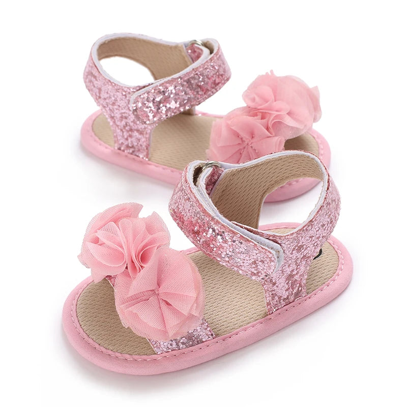 Sandales bébé fille semelles souples - Chaussures d'été plates pour nouveau-né et premiers pas - Plage et cérémonie