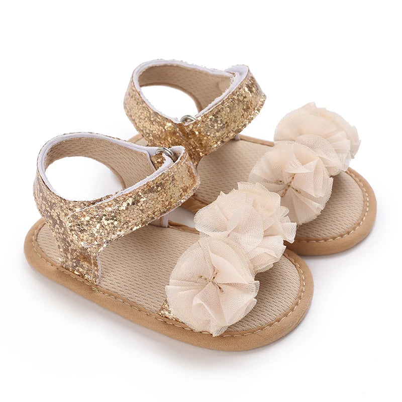 Sandales bébé fille semelles souples - Chaussures d'été plates pour nouveau-né et premiers pas - Plage et cérémonie