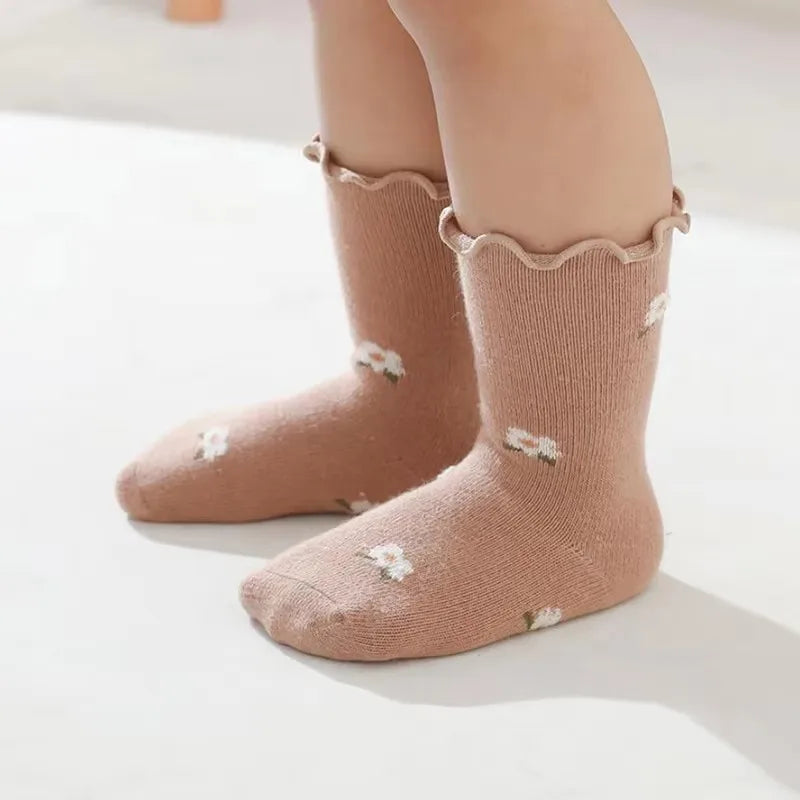 Chaussettes Bébé Fille Antidérapantes - Coton Doux - Motif Floral - 0-5 ans