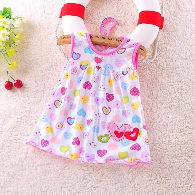 Robe bébé fille en coton sans manches avec broderie - Robe d'été imprimée pour bébé