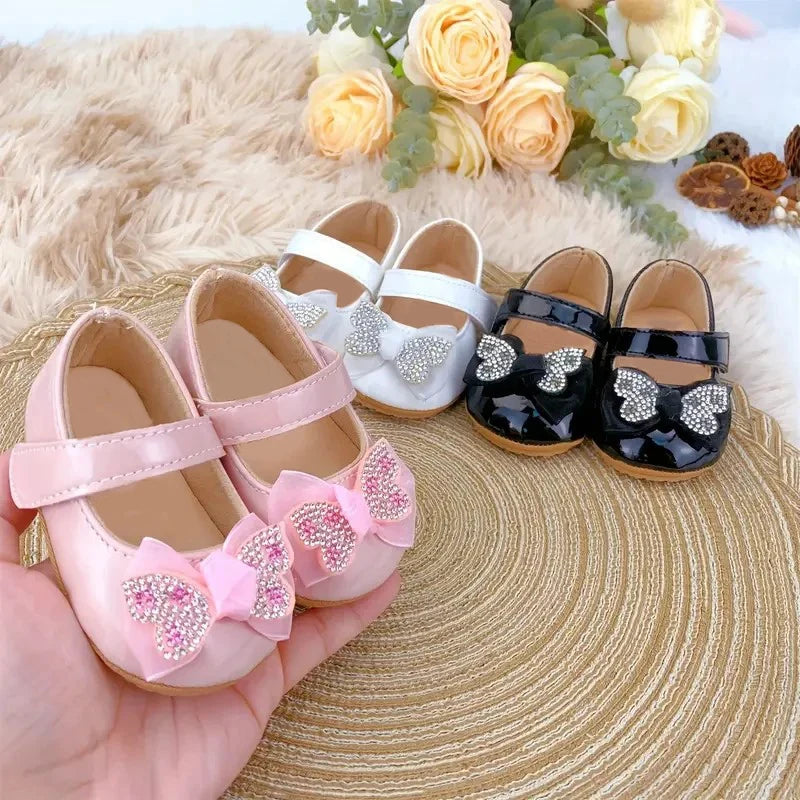 Chaussures Mary Jane bébé fille avec nœud et strass - Chaussures de marche légères antidérapantes printemps automne