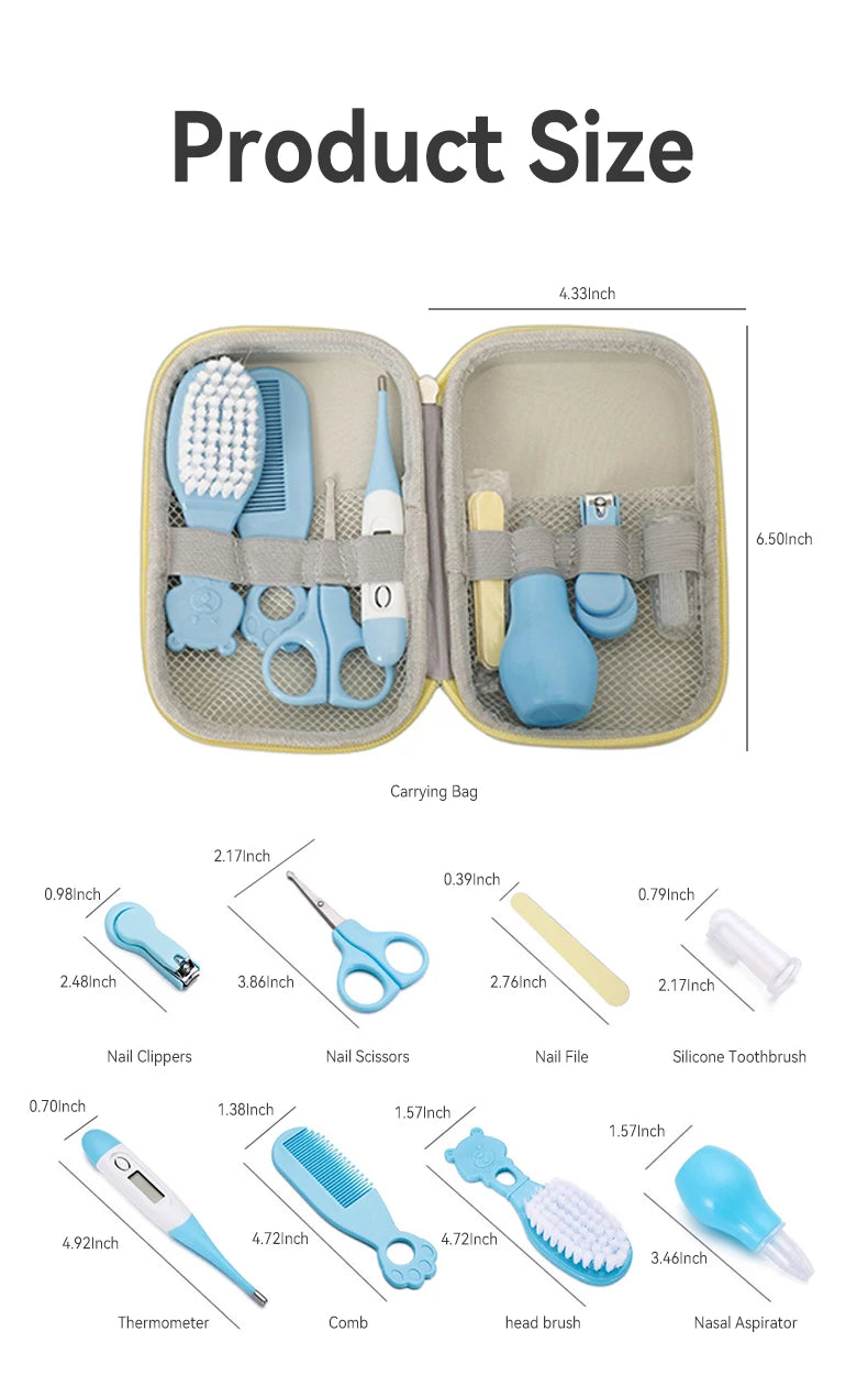 Kit de Soins pour Bébé AnGku - 8 Pièces - Trousse d'Hygiène Complète avec Boîte EVA