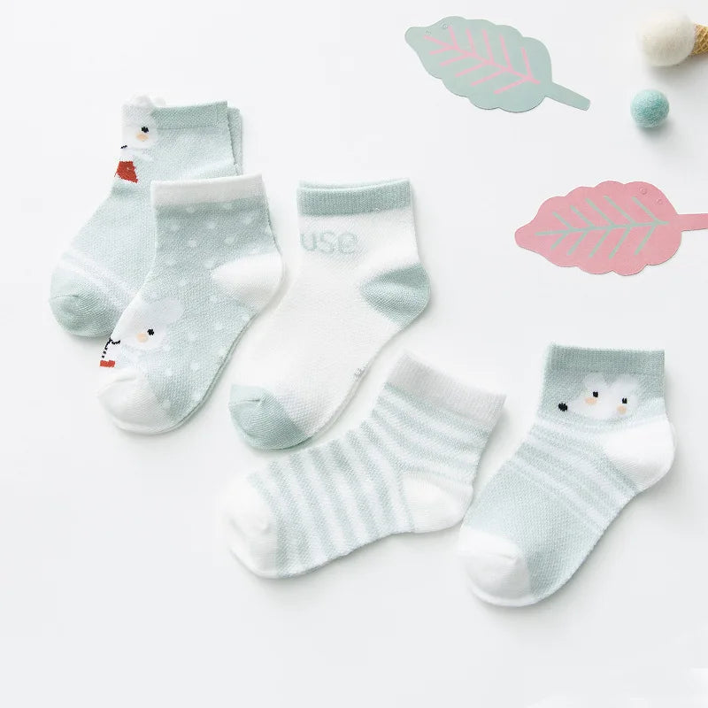 Lot de 5 Paires de Chaussettes Bébé en Coton - Maille Respirante - 0-2 ans