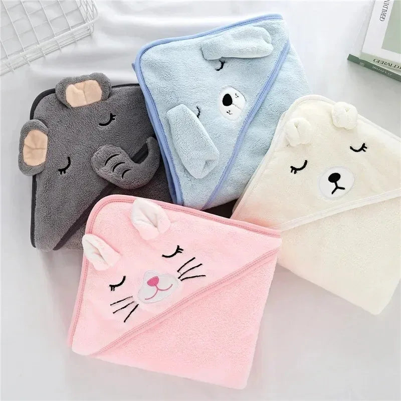 Serviette de Bain Bébé à Capuche - Motif Animal Cartoon - Peignoir Doux - 0-3 ans