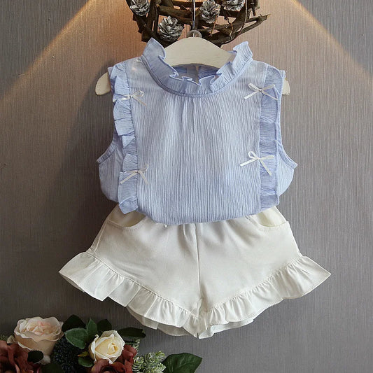Ensemble 2 pièces pour bébé fille - Robe à col rond imprimé nœud et volants + chapeau - Idéal pour les nouveau-nés de 0 à 9 mois