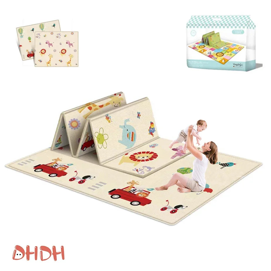 Tapis d'Activités pour Bébé - Double Face - Motifs Cartoon - Imperméable - 177x63.5cm