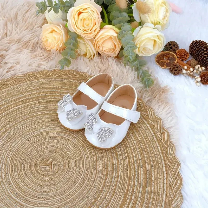 Chaussures Mary Jane bébé fille avec nœud et strass - Chaussures de marche légères antidérapantes printemps automne