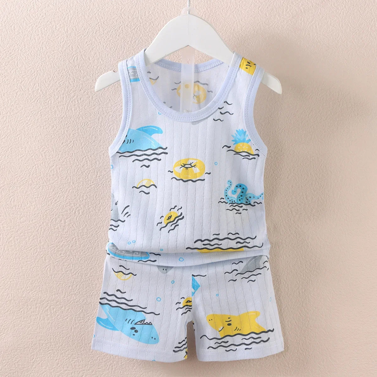 Ensemble bébé 2 pièces en coton imprimé - Débardeur + Short respirant pour filles et garçons - Été