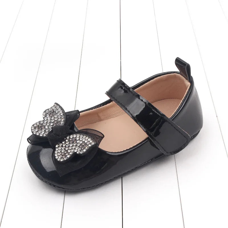 Chaussures Mary Jane bébé fille avec nœud et strass - Chaussures de marche légères antidérapantes printemps automne