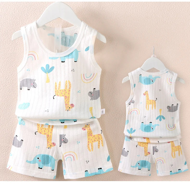 Ensemble bébé 2 pièces en coton imprimé - Débardeur + Short respirant pour filles et garçons - Été