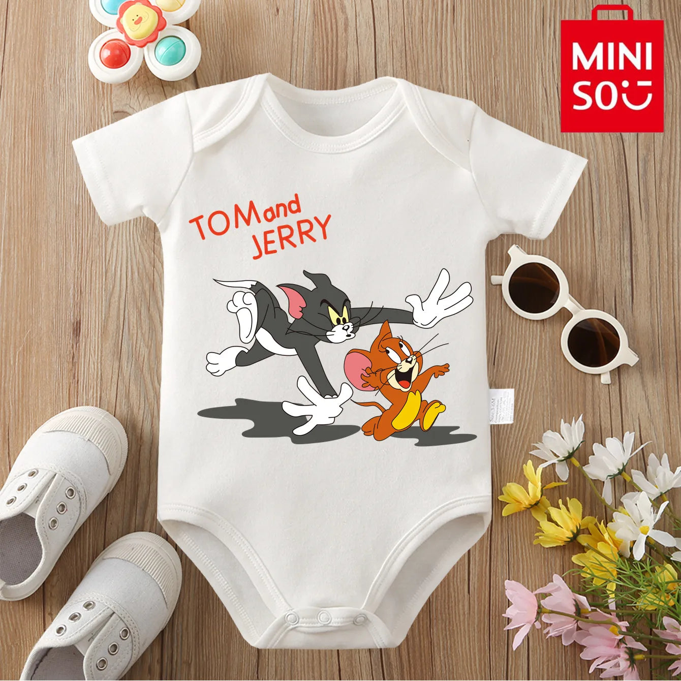 MINISO&Tom and Jerry 100% Cotton Cloths Soft and Comfortable Cute Onesie Bodysuit for Baby Jumpsuit for 0 To 12 Months Newborn