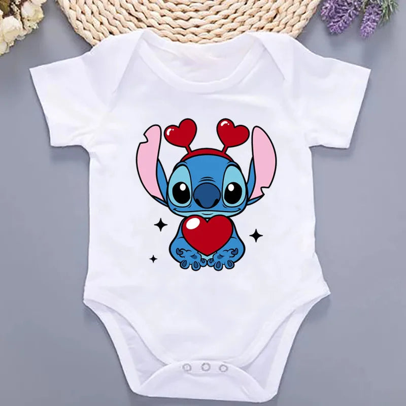 Cute Lilo Stitch Summer Baby Clothing 100% Cotton Baby Clothes 0 to 12 Months Bodysuit Baby Girl Clothes 2024