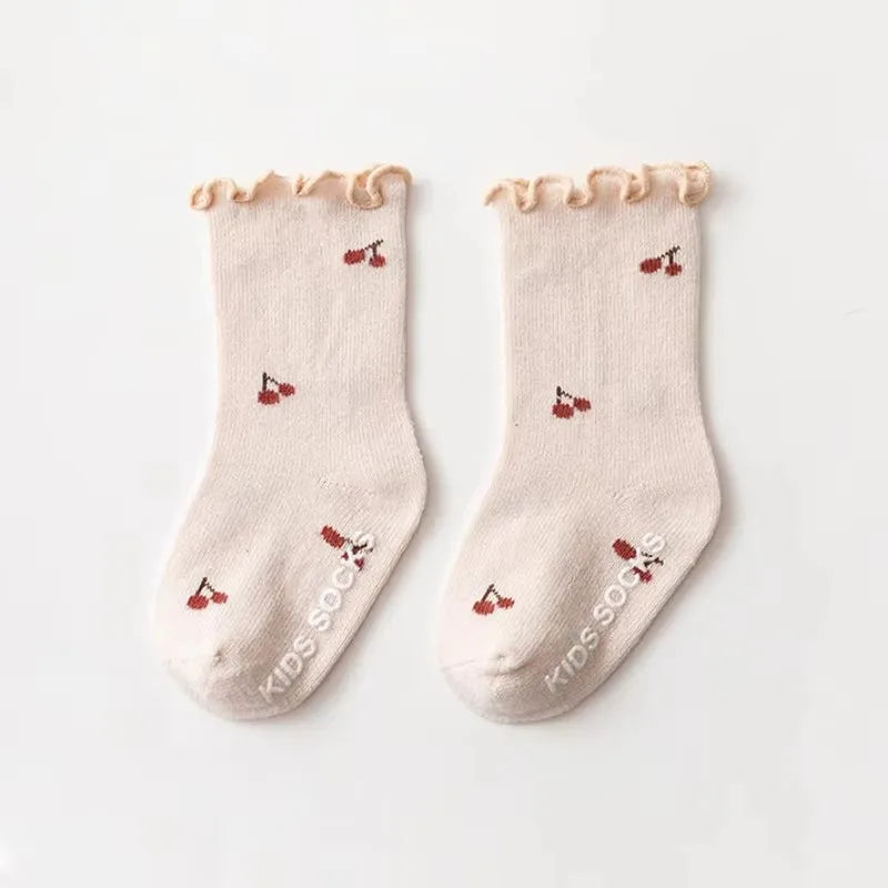 Chaussettes Bébé Fille Antidérapantes - Coton Doux - Motif Floral - 0-5 ans