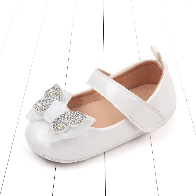 Chaussures Mary Jane bébé fille avec nœud et strass - Chaussures de marche légères antidérapantes printemps automne