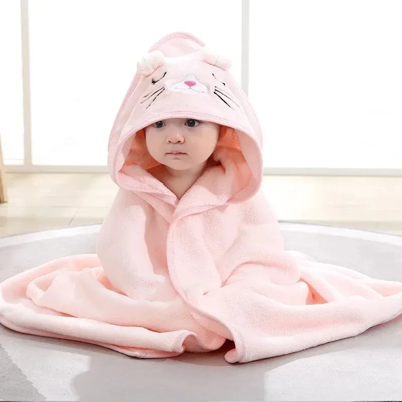 Serviette de Bain Bébé à Capuche - Motif Animal Cartoon - Peignoir Doux - 0-3 ans
