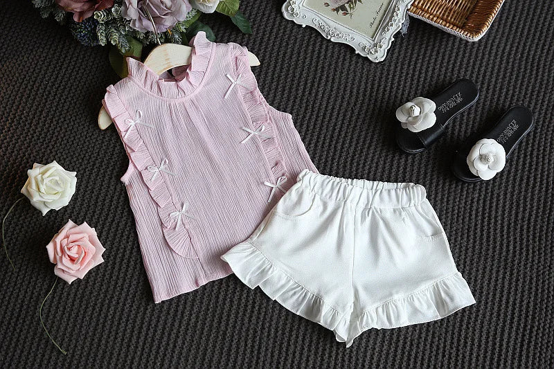 Ensemble 2 pièces pour bébé fille - Robe à col rond imprimé nœud et volants + chapeau - Idéal pour les nouveau-nés de 0 à 9 mois