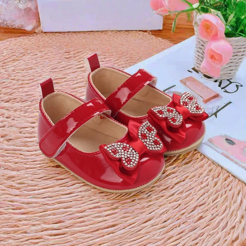 Chaussures Mary Jane bébé fille avec nœud et strass - Chaussures de marche légères antidérapantes printemps automne