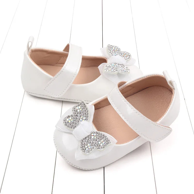 Chaussures Mary Jane bébé fille avec nœud et strass - Chaussures de marche légères antidérapantes printemps automne