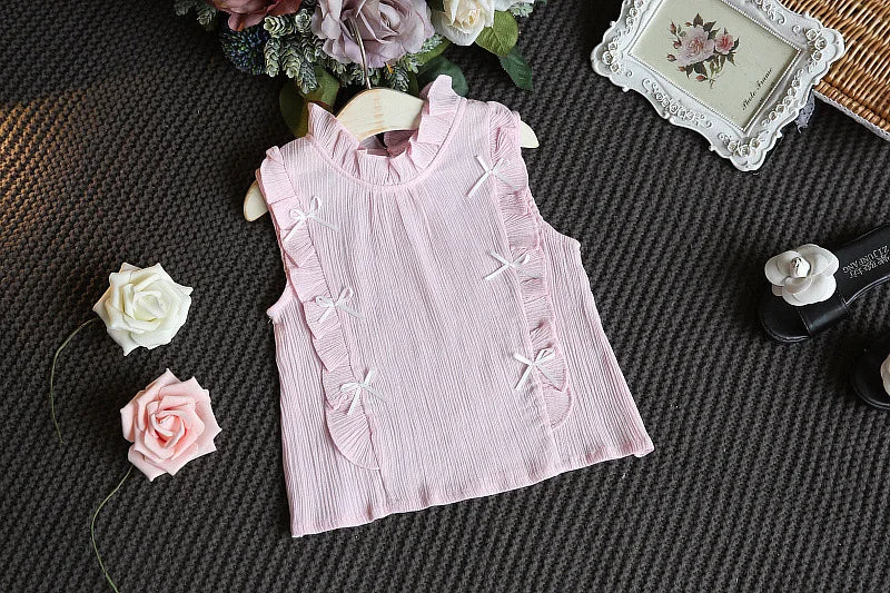 Ensemble 2 pièces pour bébé fille - Robe à col rond imprimé nœud et volants + chapeau - Idéal pour les nouveau-nés de 0 à 9 mois