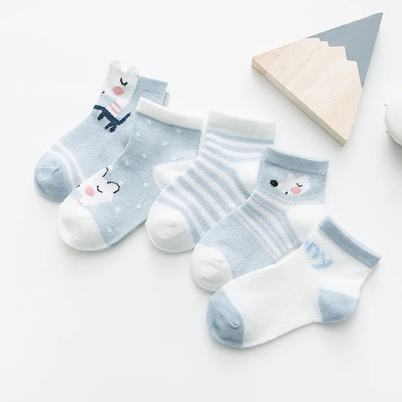 Lot de 5 Paires de Chaussettes Bébé en Coton - Maille Respirante - 0-2 ans