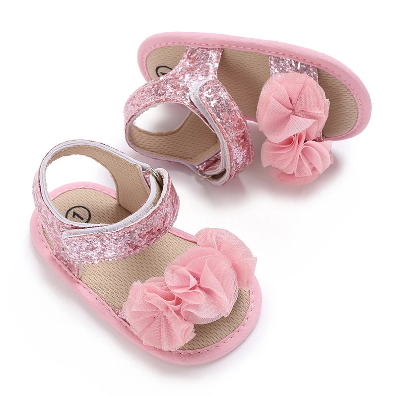 Sandales bébé fille semelles souples - Chaussures d'été plates pour nouveau-né et premiers pas - Plage et cérémonie