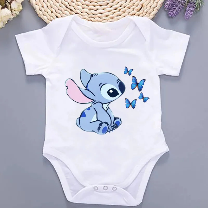Cute Lilo Stitch Summer Baby Clothing 100% Cotton Baby Clothes 0 to 12 Months Bodysuit Baby Girl Clothes 2024