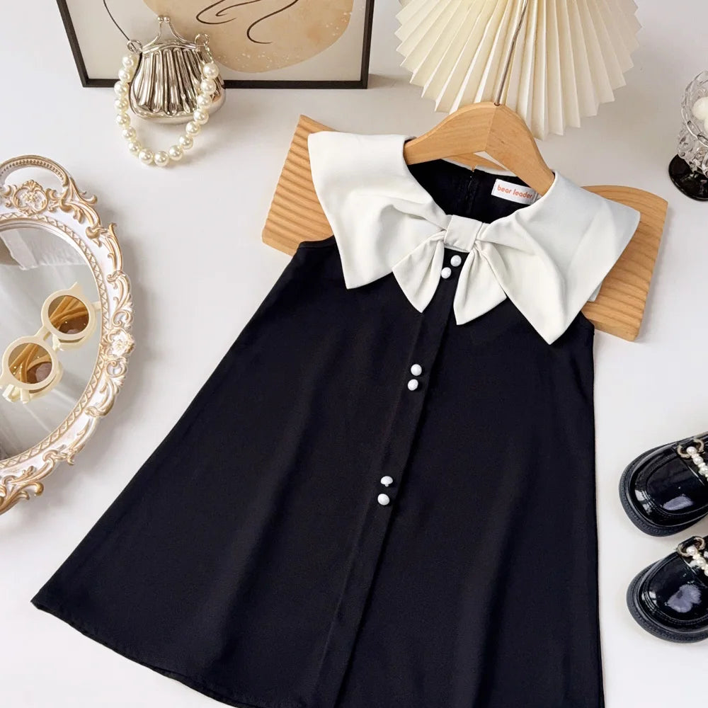 Robe princesse fille sans manches avec décoration nœud - Robe d'été pour anniversaire et fête - 2 à 7 ans