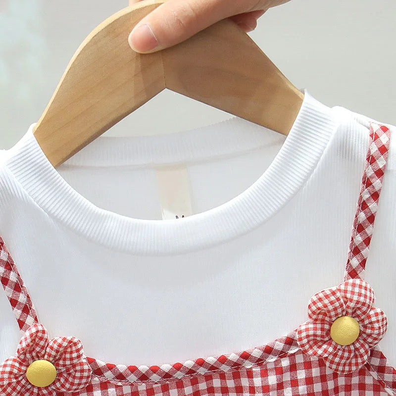Robe princesse fille manches bouffantes - Robe de fête à carreaux et fleurs pour bébé et enfant - Costume d'anniversaire