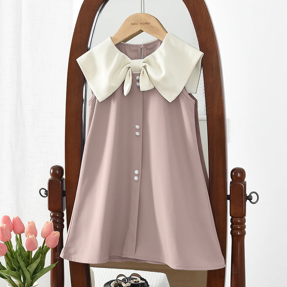 Robe princesse fille sans manches avec décoration nœud - Robe d'été pour anniversaire et fête - 2 à 7 ans