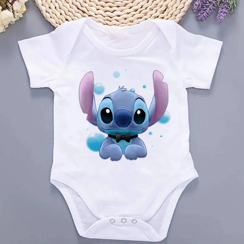 Cute Lilo Stitch Summer Baby Clothing 100% Cotton Baby Clothes 0 to 12 Months Bodysuit Baby Girl Clothes 2024