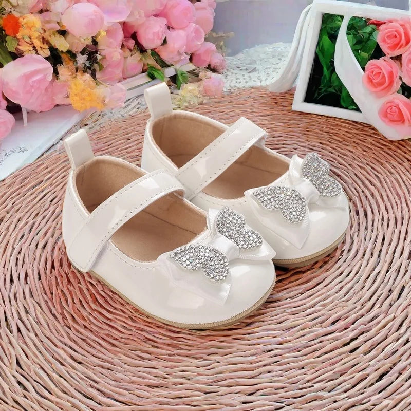 Chaussures Mary Jane bébé fille avec nœud et strass - Chaussures de marche légères antidérapantes printemps automne