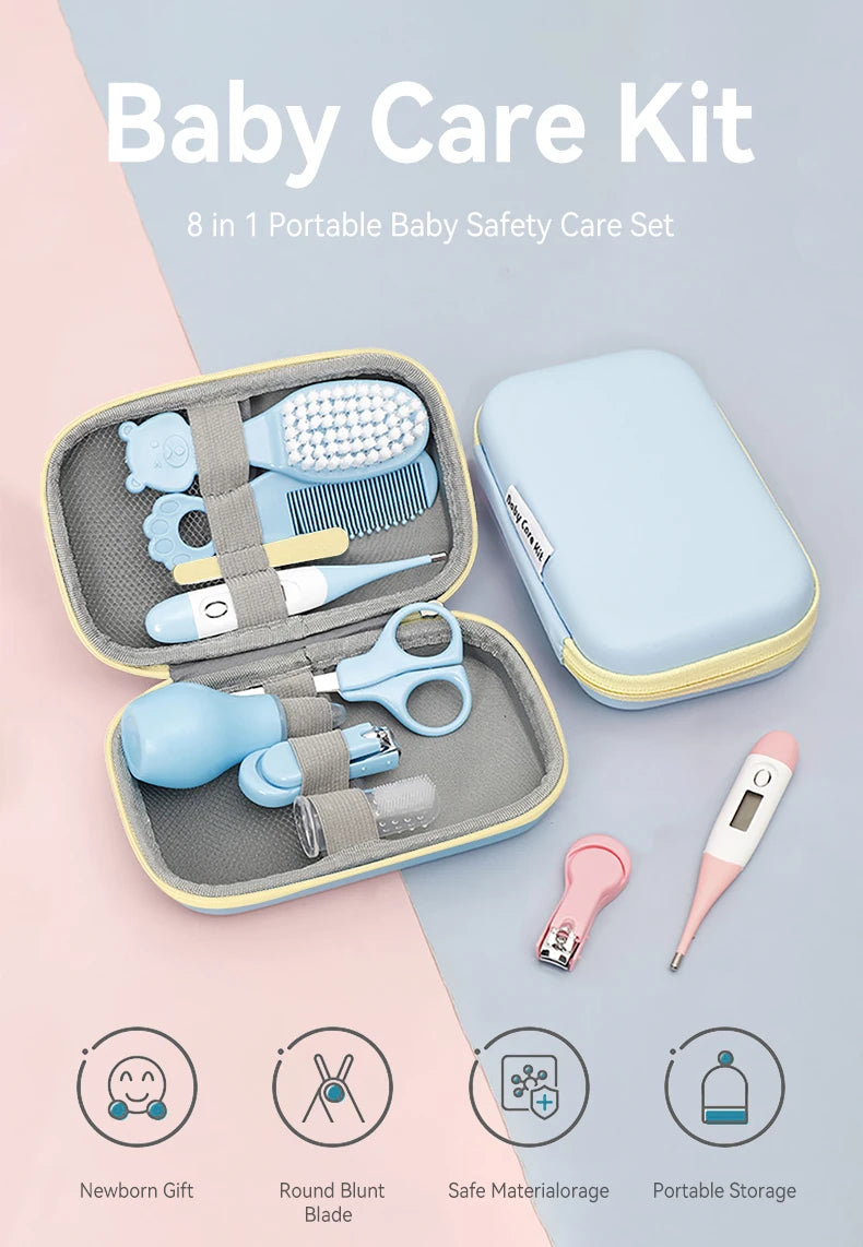 Kit de Soins pour Bébé AnGku - 8 Pièces - Trousse d'Hygiène Complète avec Boîte EVA