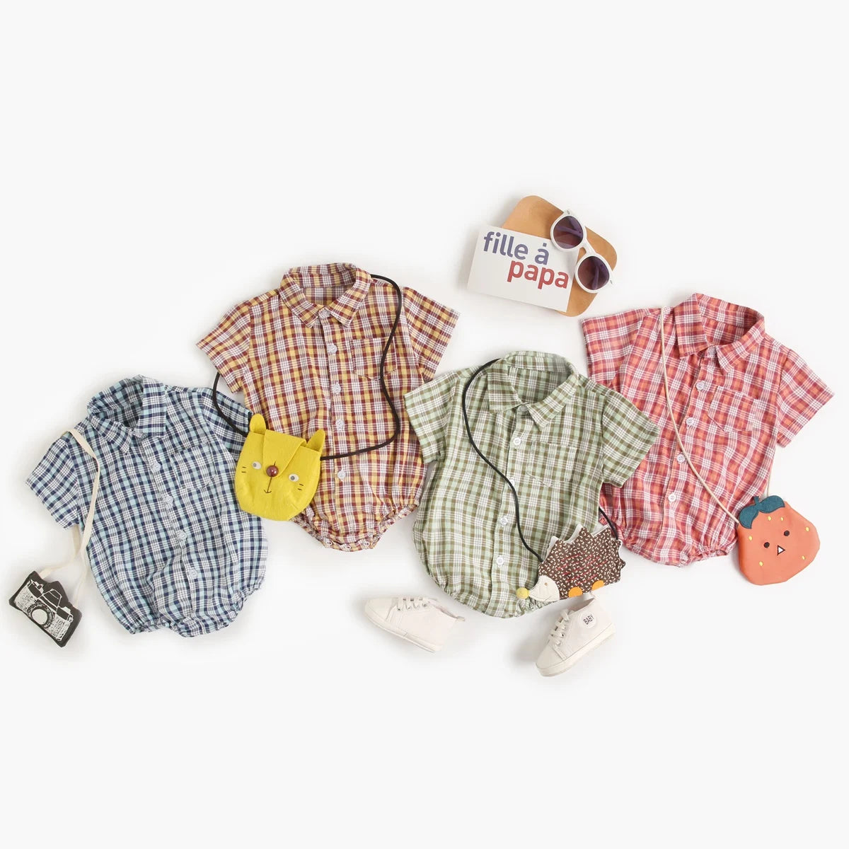 Body Manches Courtes pour Bébé Garçon - Coton Doux - Motif Carreaux - 0 à 12 mois