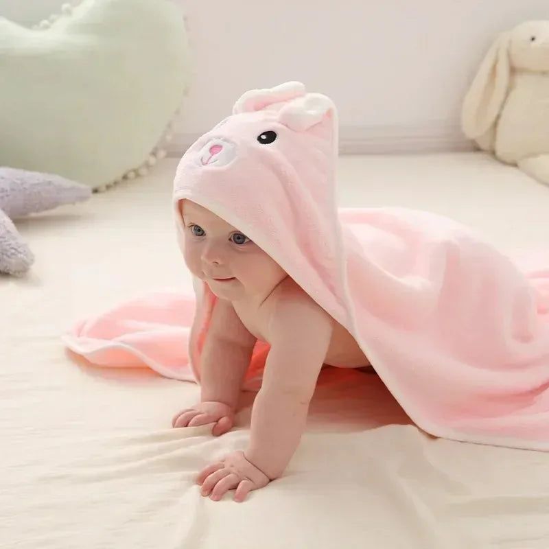 Serviette de Bain Bébé à Capuche - Motif Animal Cartoon - Peignoir Doux - 0-3 ans