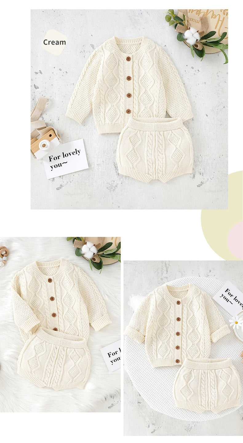 Ensemble Nouveau-né Tricoté - Pull + Pantalon - Coton Doux - 0 à 18 mois