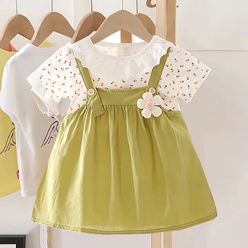 Robe élégante bébé fille 0-4 ans avec col en dentelle - Robe de fête princesse avec fleurs pour enfant