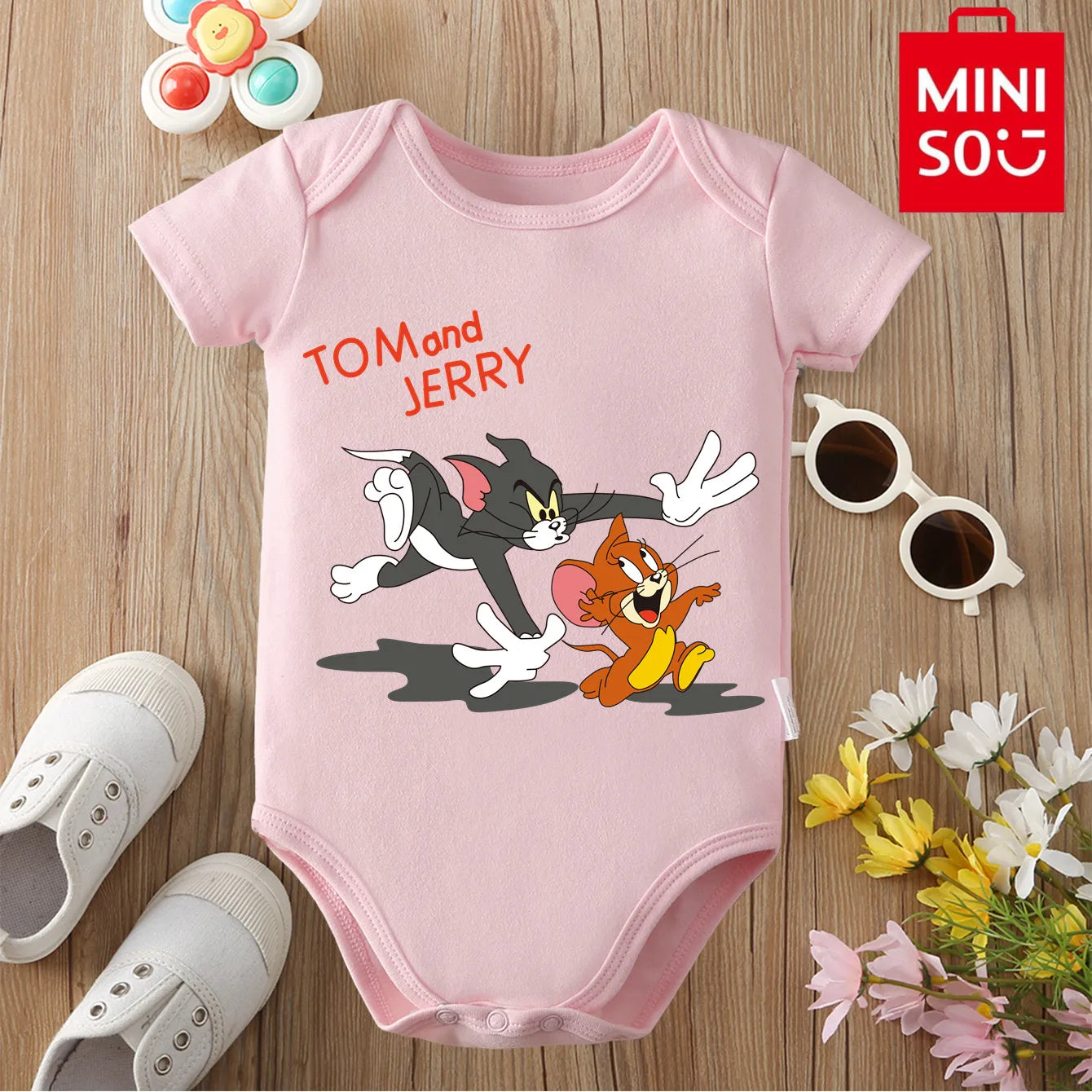 MINISO&Tom and Jerry 100% Cotton Cloths Soft and Comfortable Cute Onesie Bodysuit for Baby Jumpsuit for 0 To 12 Months Newborn