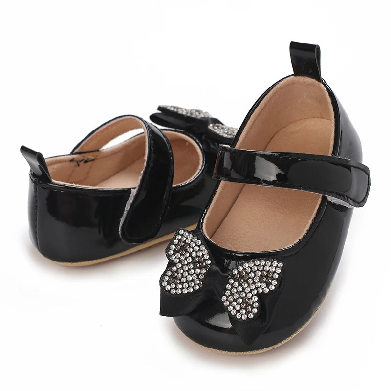 Chaussures Mary Jane bébé fille avec nœud et strass - Chaussures de marche légères antidérapantes printemps automne